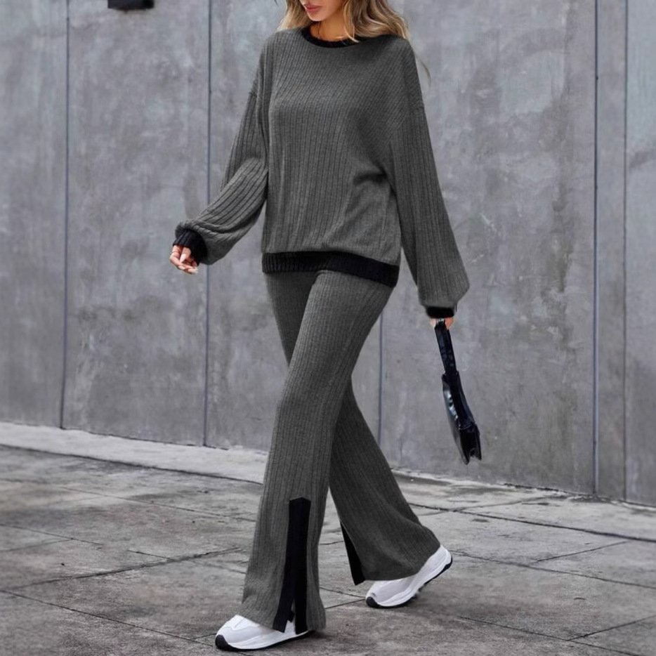 Autumn And Winter Casual Loose Homewear High-waist Elegant Slit Set – Image 4