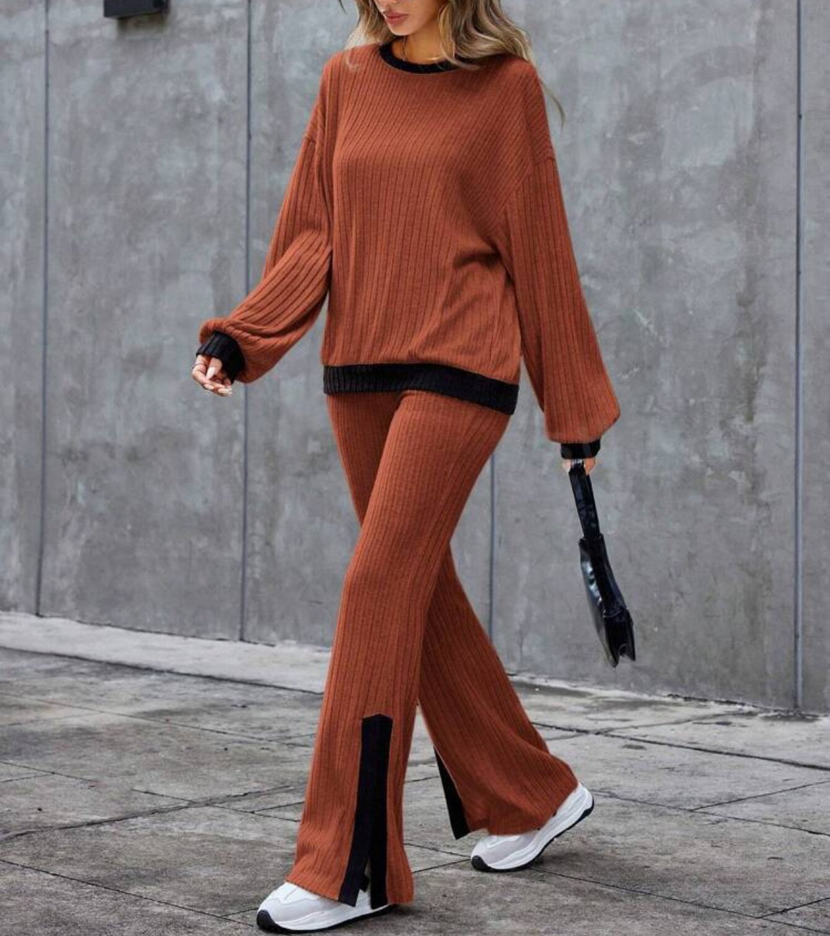 Autumn And Winter Casual Loose Homewear High-waist Elegant Slit Set – Image 2