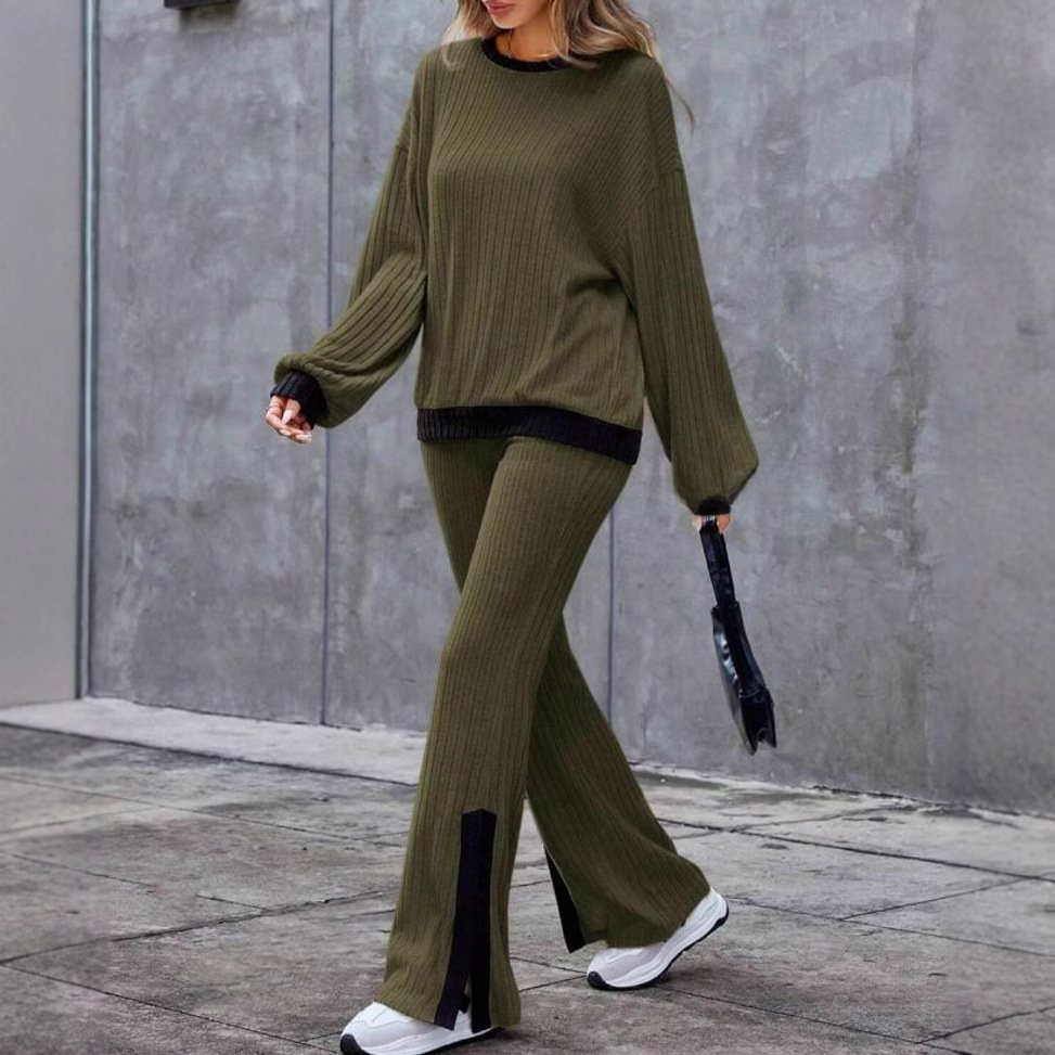 Autumn And Winter Casual Loose Homewear High-waist Elegant Slit Set – Image 9
