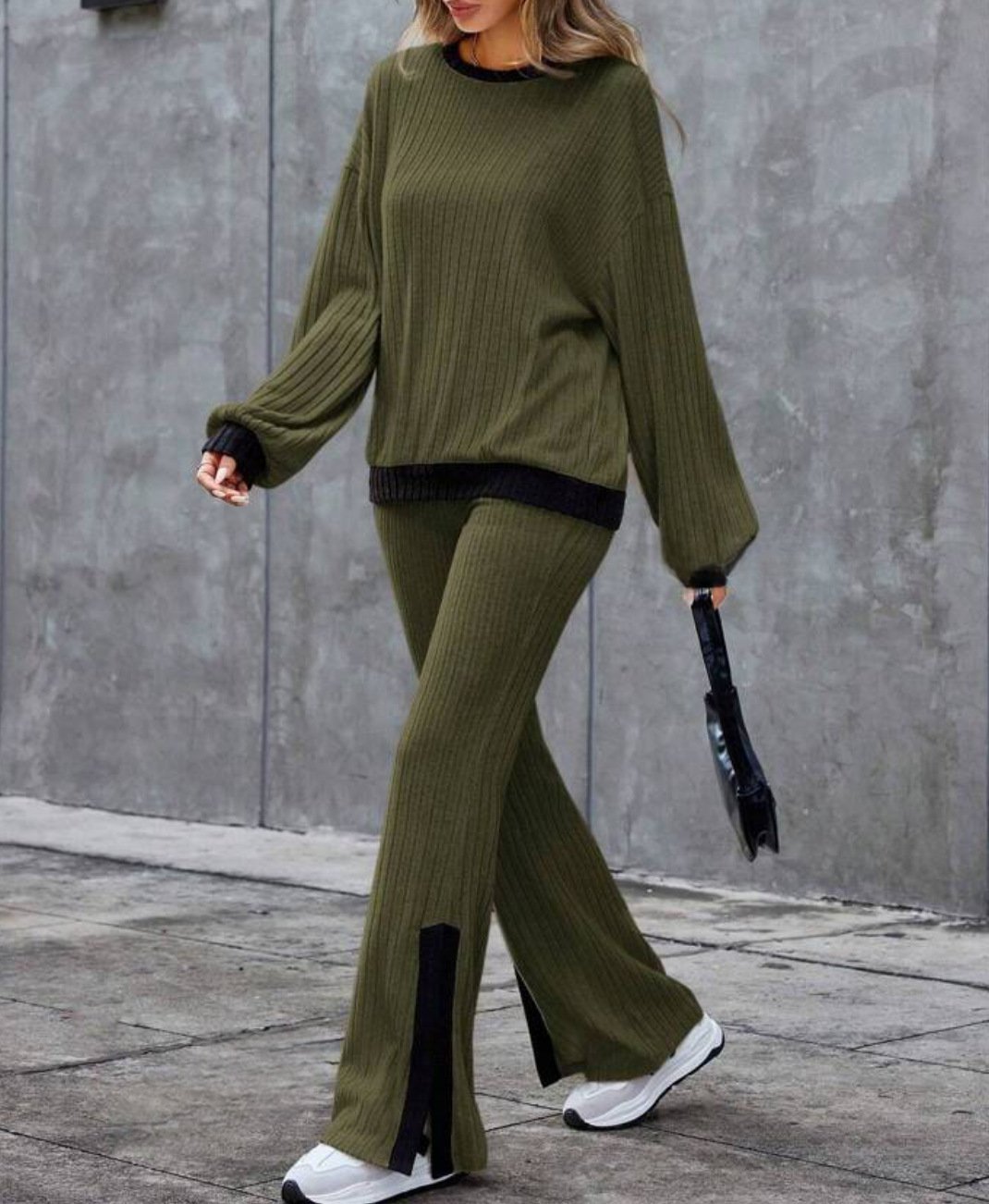 Autumn And Winter Casual Loose Homewear High-waist Elegant Slit Set – Image 8