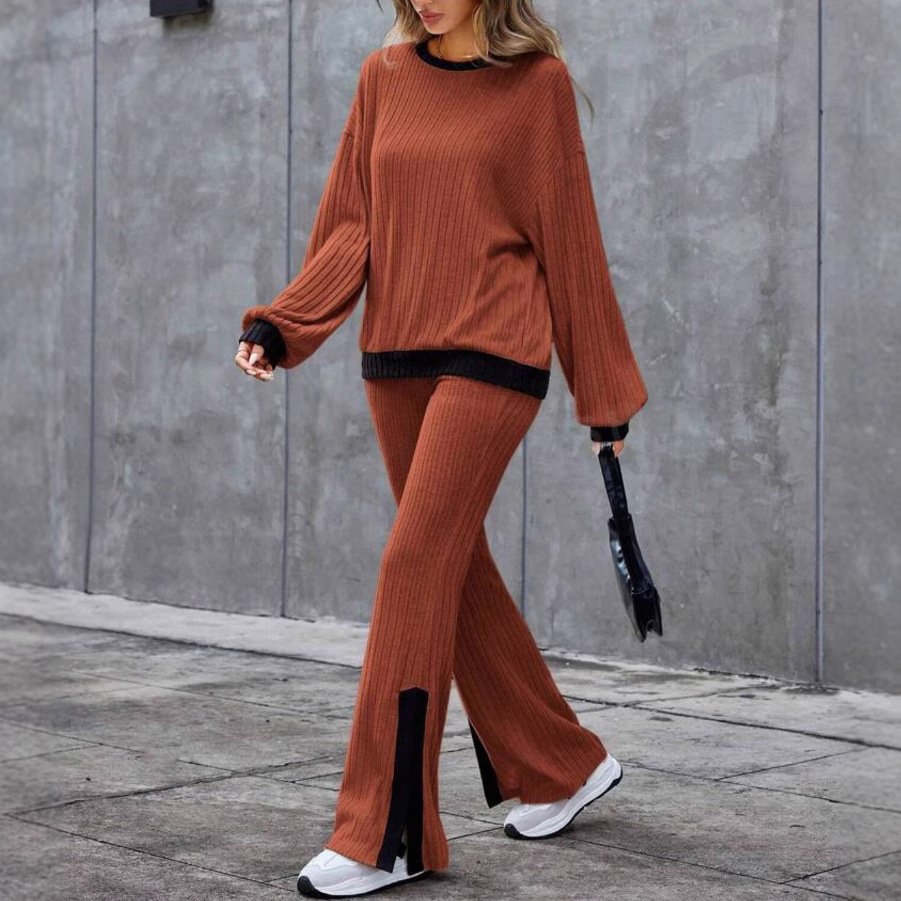 Autumn And Winter Casual Loose Homewear High-waist Elegant Slit Set – Image 6